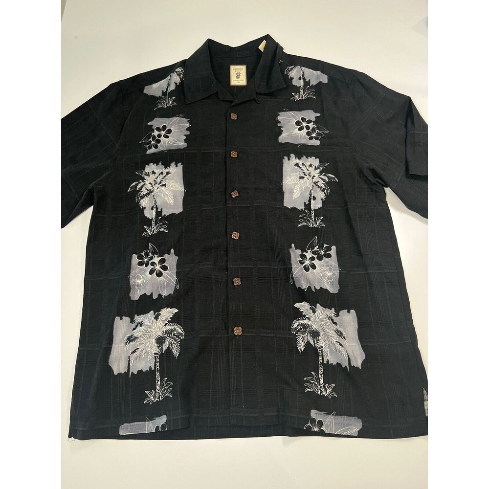 Jamaica Jaxx Cork Button Down Shirt Mens Size M Short Sleeve Hawaiian Silk (1326